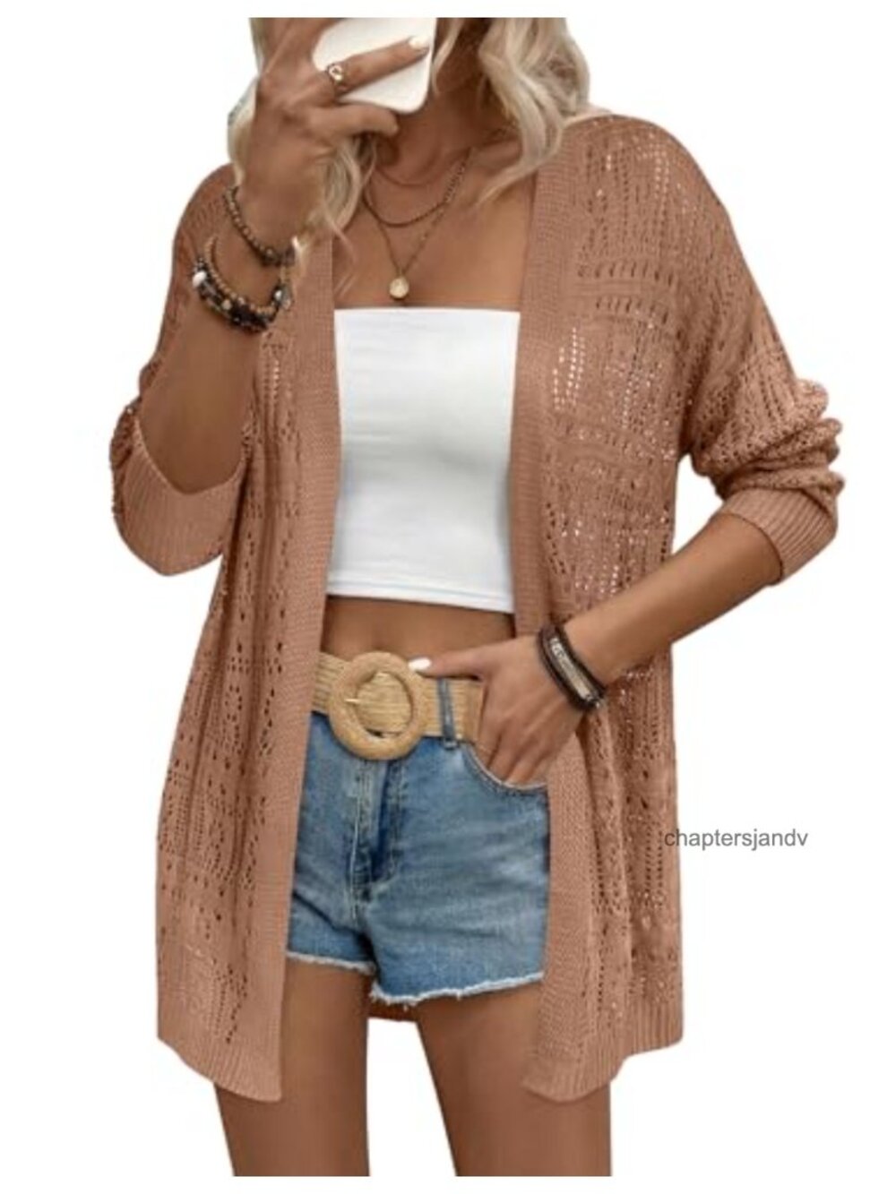 Lightweight Crochet Knit Cardigan Long Sleeve Boho Kimono Sweater